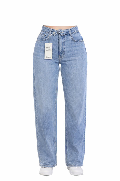 Fold Over Balloon Jeans Blue