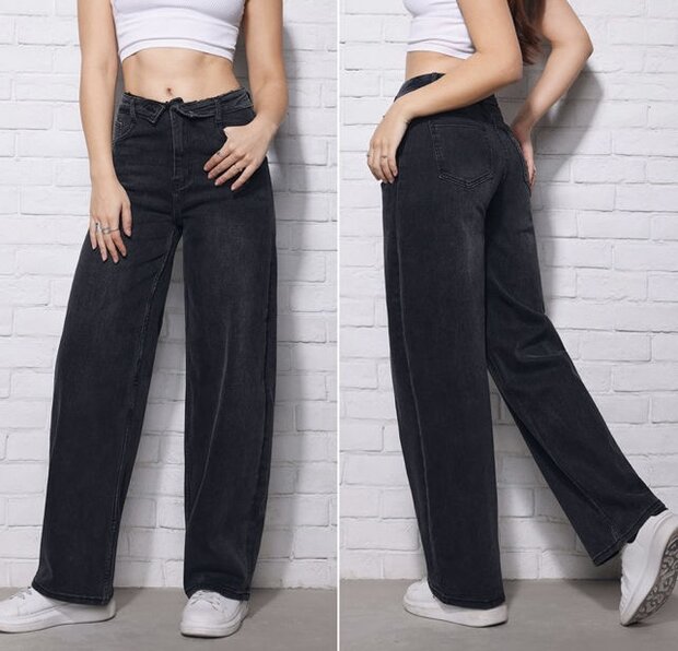 Fold Over Balloon Jeans Black